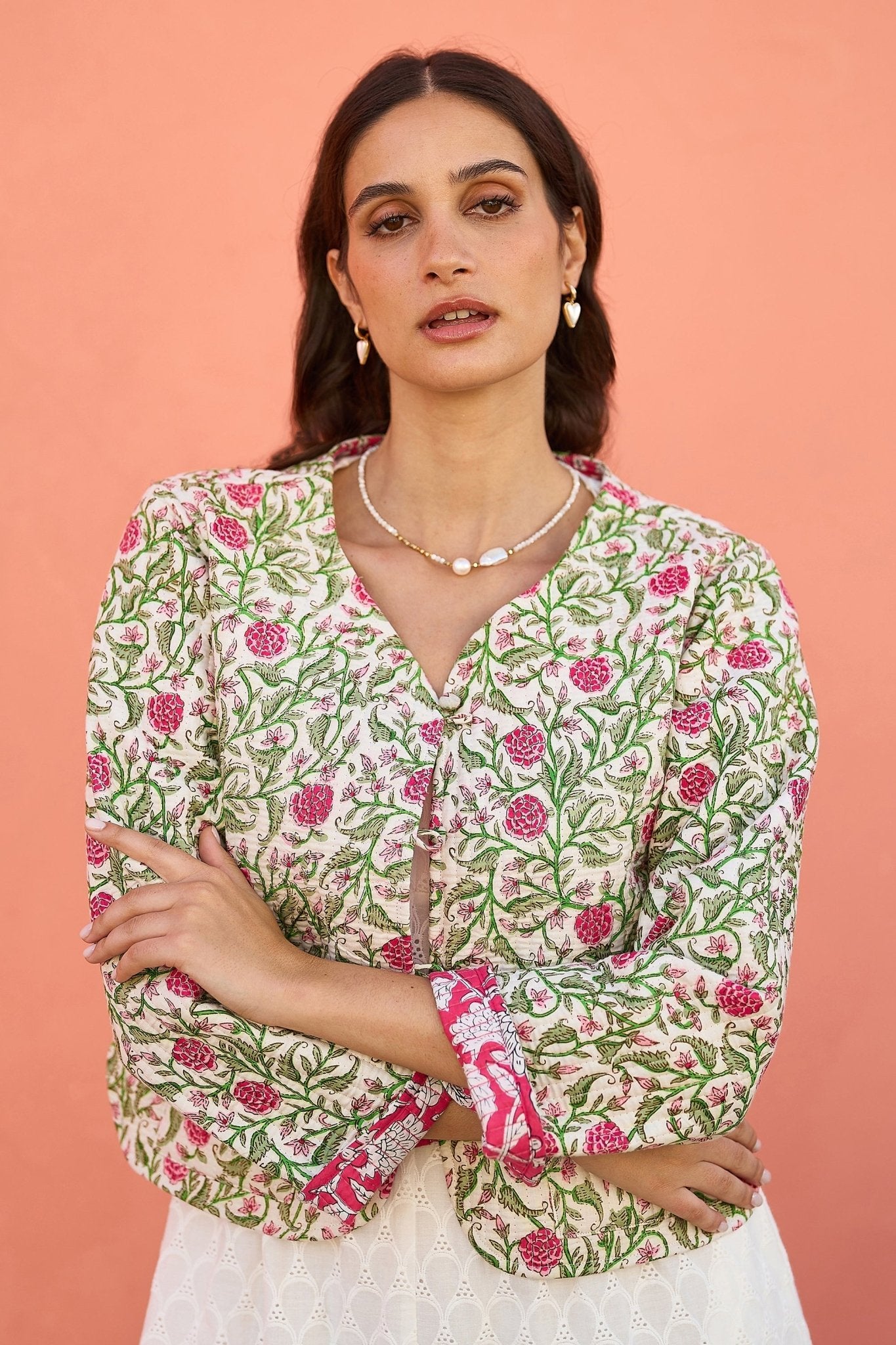 Yumi Pink Floral Reversible Cotton Quilted Jacket - Tucan Trading