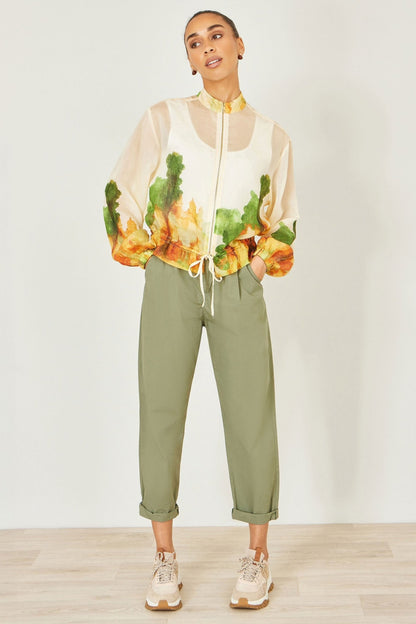 Yumi Beige Printed Lightweight Modal Bomber Jacket - Tucan Trading