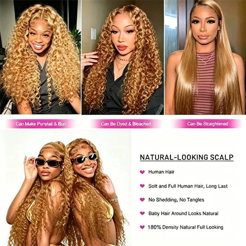 34-38 Inch Honey Blonde Human Hair Wig Lace Front Wig