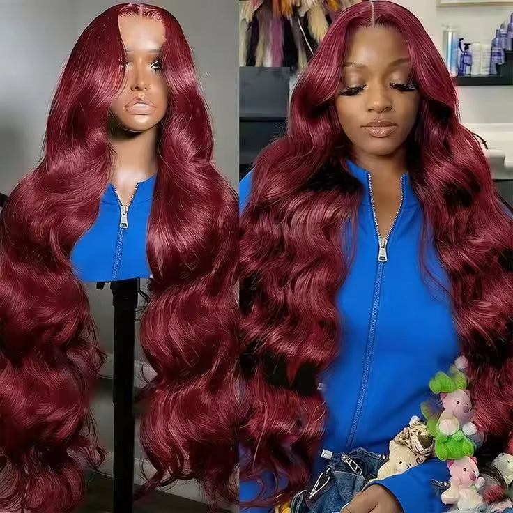 High-Definition Burgundy 13x6 Human Hair Lace Wig