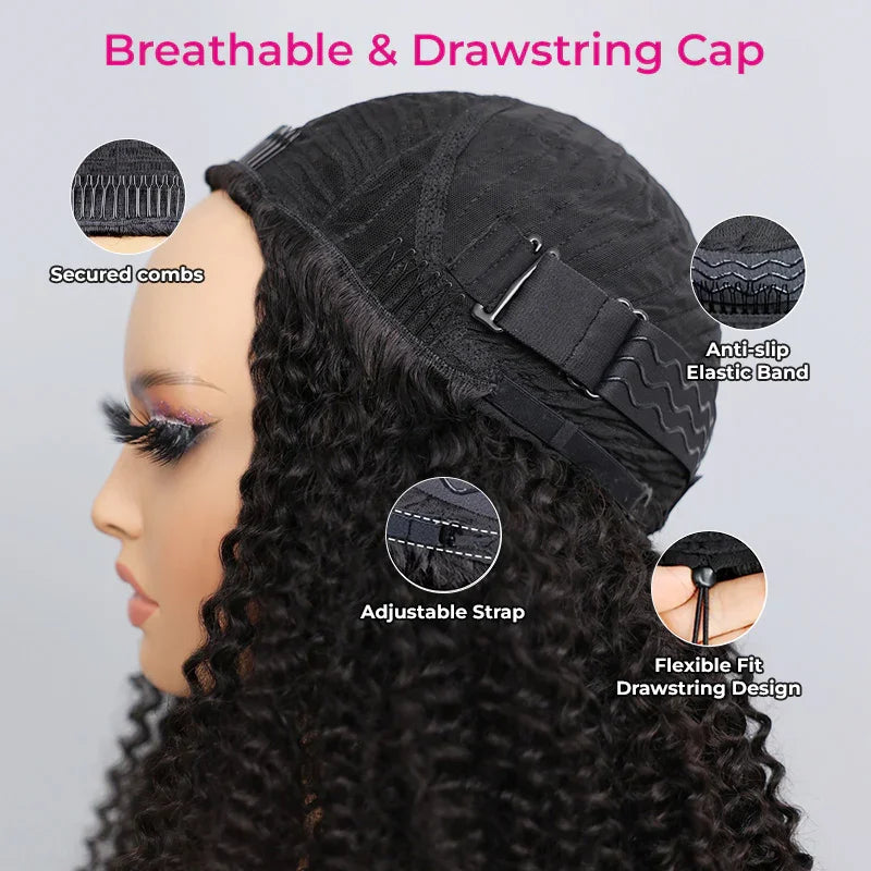 300% Density Burmese Curly Human Hair 3-in-1 Half Wig