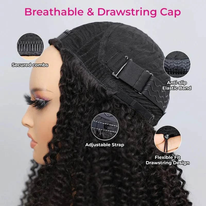 urmese Curly Human Hair 3-in-1 Half Wig
