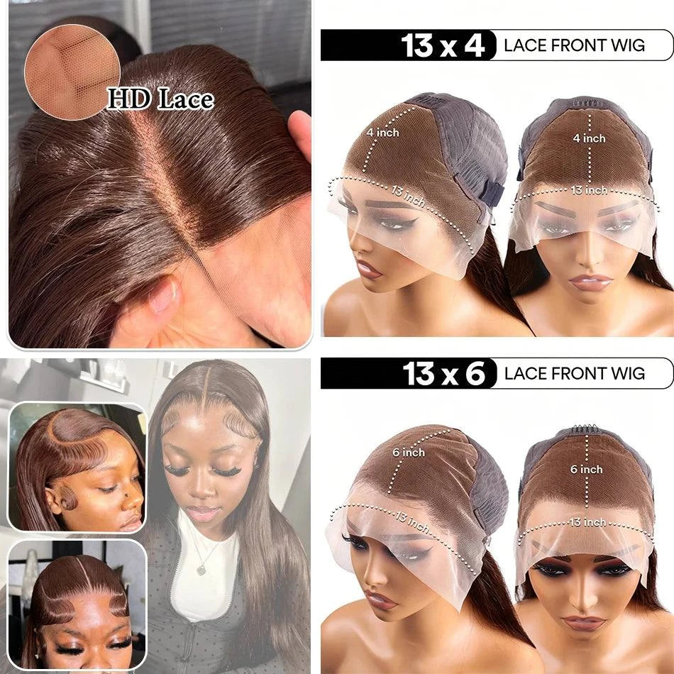 HD Chocolate Brown 13x4 Straight Lace Front Brazilian Wig