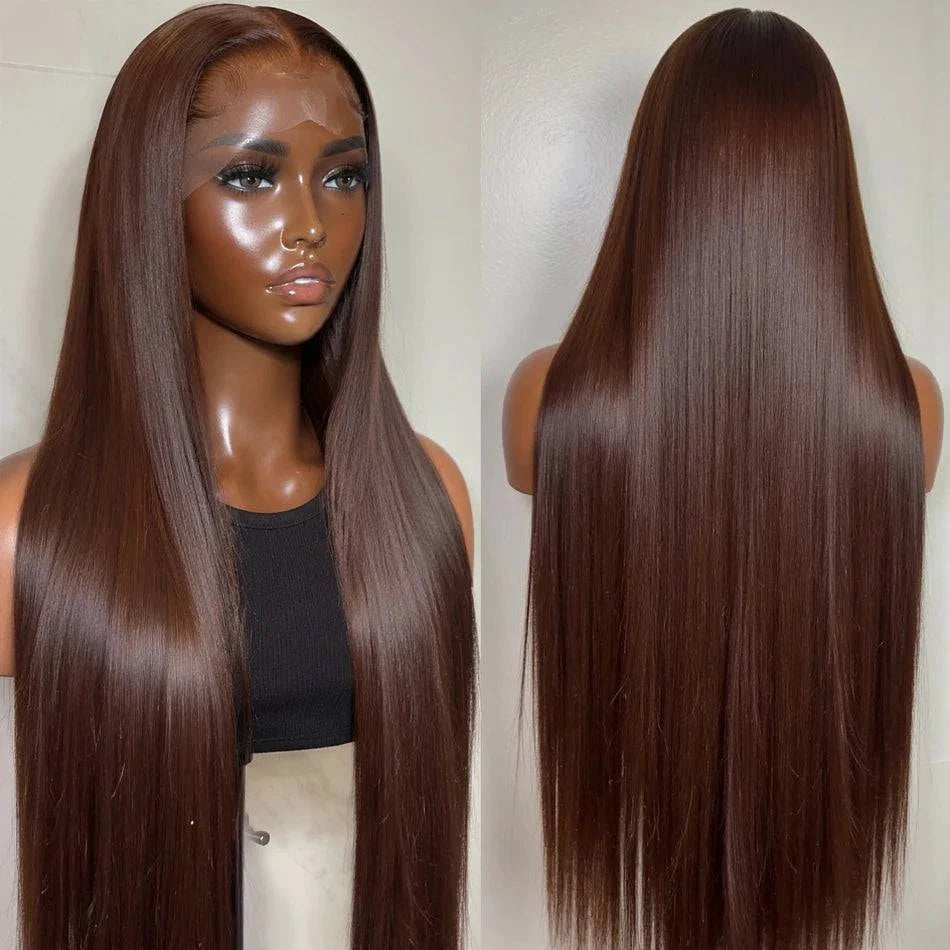 HD Chocolate Brown 13x4 Straight Lace Front Brazilian Wig