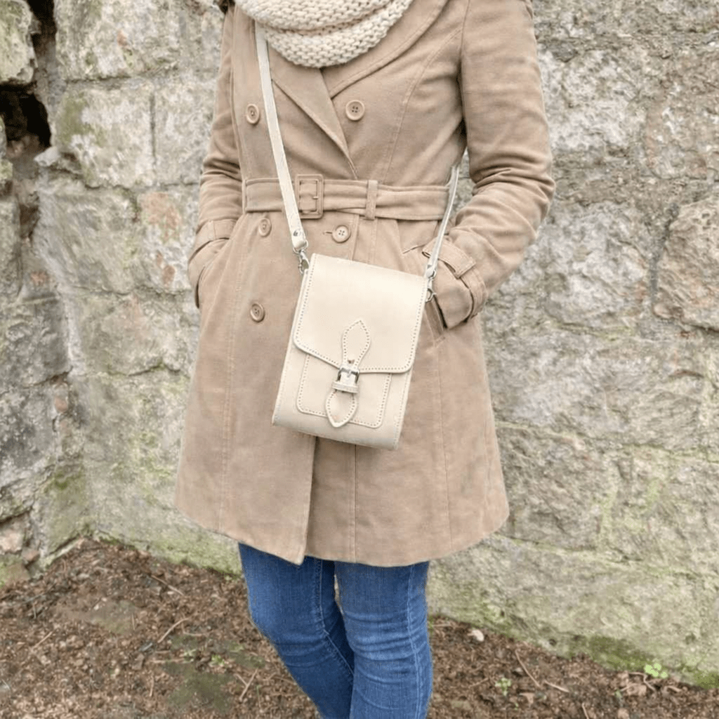 Handmade Leather Festival Phone Bag - Cream - Tucan Trading