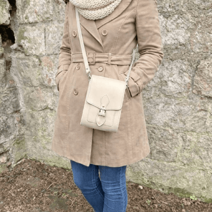 Handmade Leather Festival Phone Bag - Cream - Tucan Trading