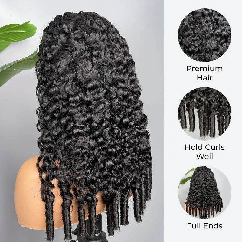 urmese Curly Human Hair 3-in-1 Half Wig