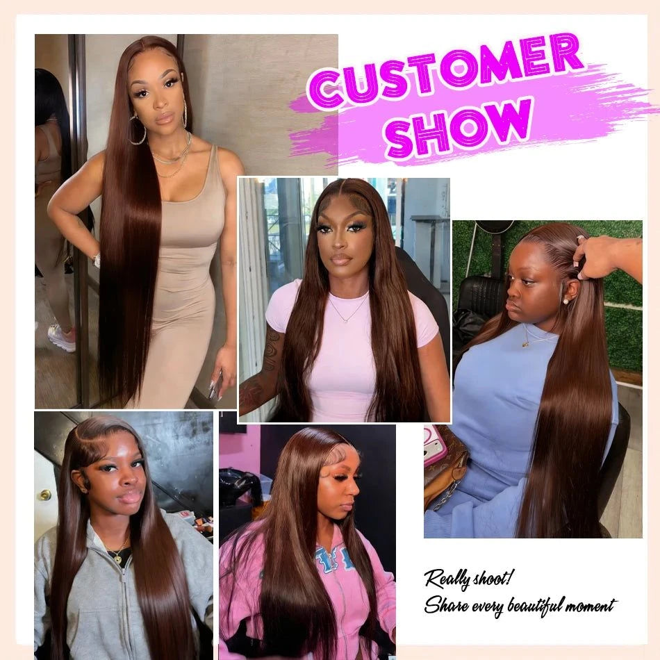HD Chocolate Brown 13x4 Straight Lace Front Brazilian Wig