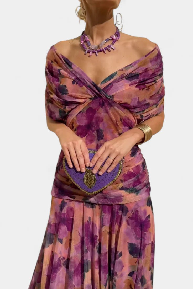 Chiffon Short - sleeved Summer V - neck Long Dress - Tucan Trading