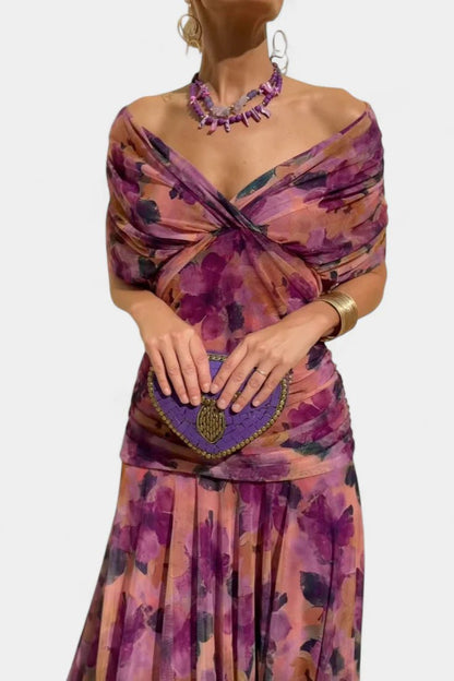 Chiffon Short - sleeved Summer V - neck Long Dress - Tucan Trading