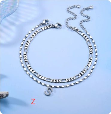 26 - letter English Zircon - inlaid Pendant With An NK Chain, Double - layered - Tucan Trading