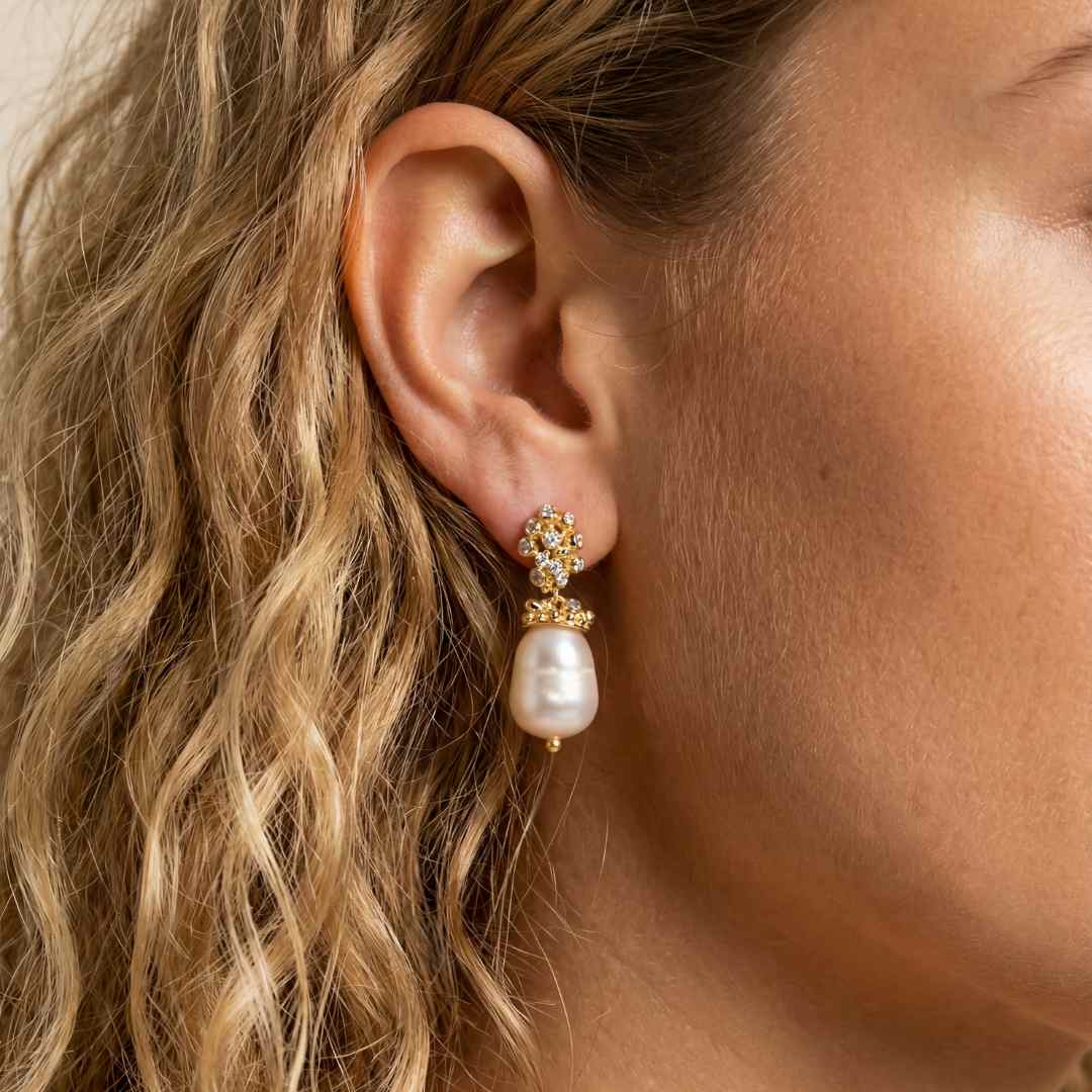 Gold Baroque Pearl Earrings - Lyra - Tucan Trading