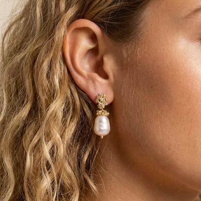 Gold Baroque Pearl Earrings - Lyra - Tucan Trading