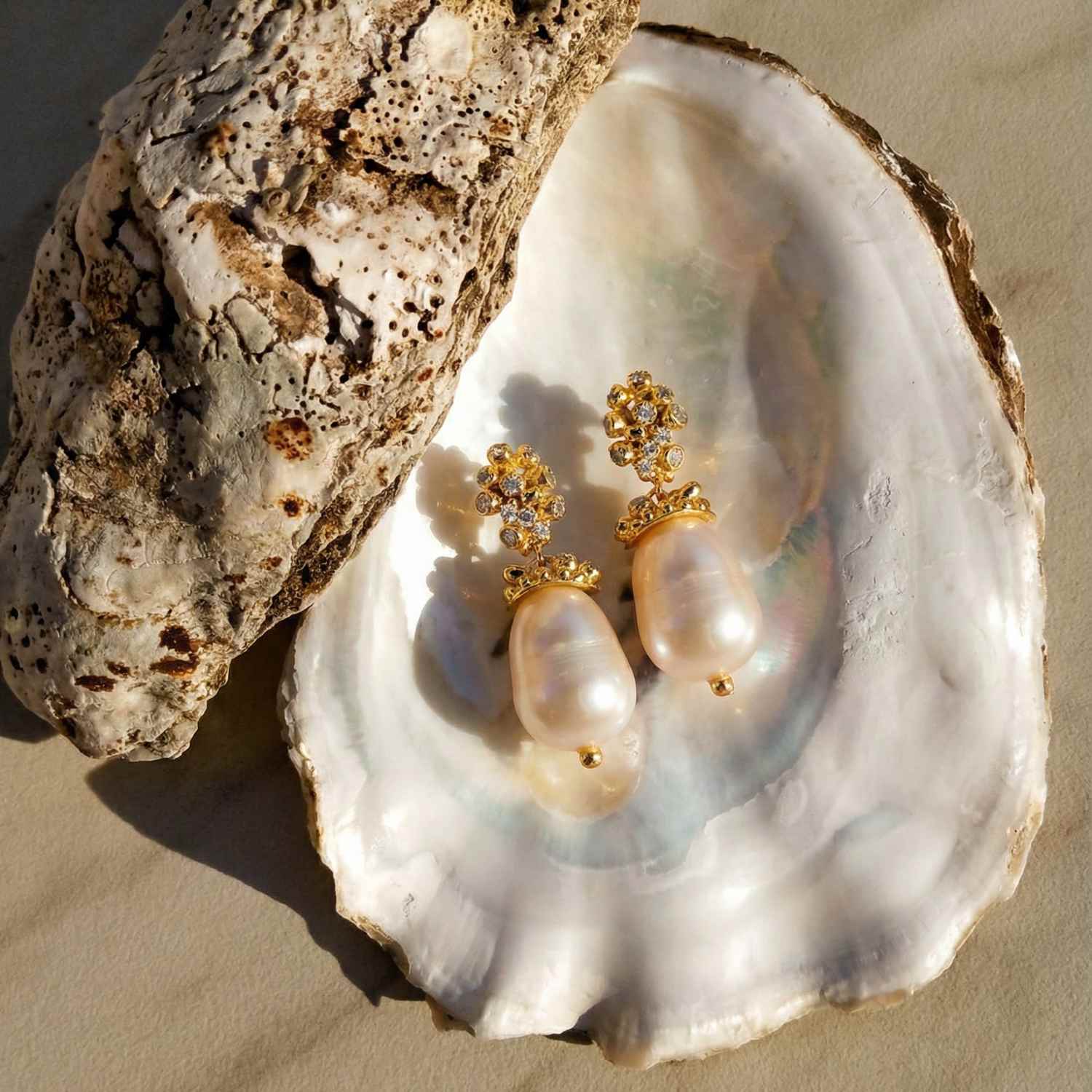 Gold Baroque Pearl Earrings - Lyra - Tucan Trading