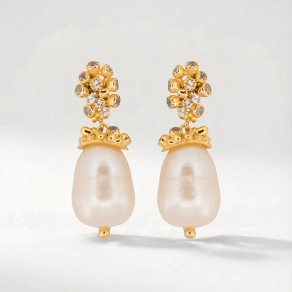 Gold Baroque Pearl Earrings - Lyra - Tucan Trading