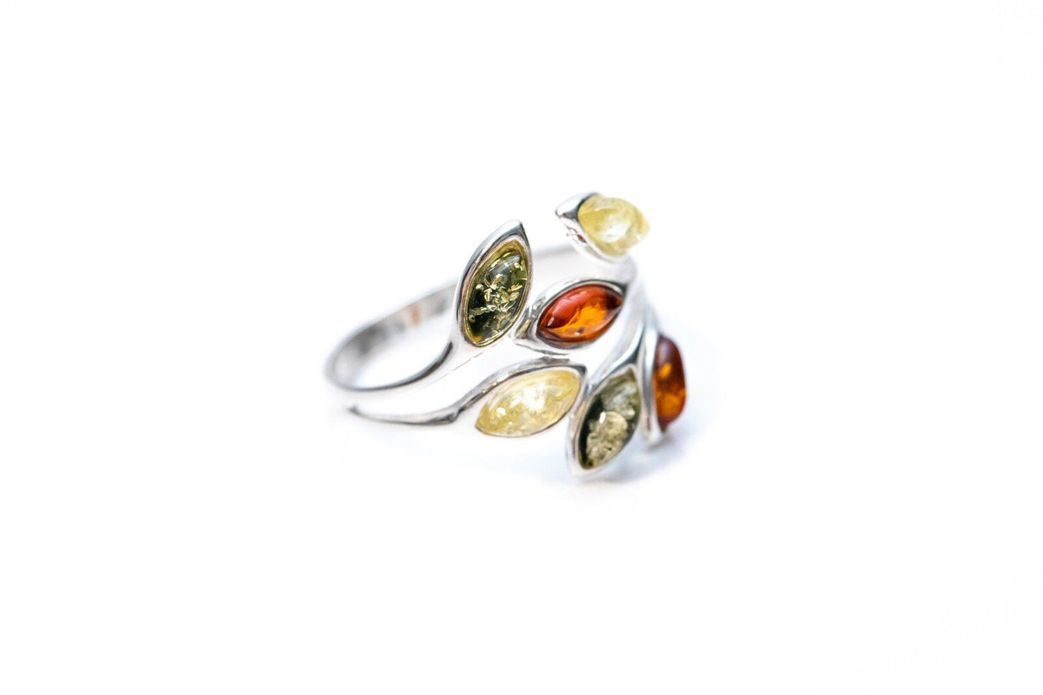 Multicolour Amber Floral Ring - Tucan Trading