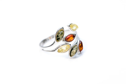 Multicolour Amber Floral Ring - Tucan Trading