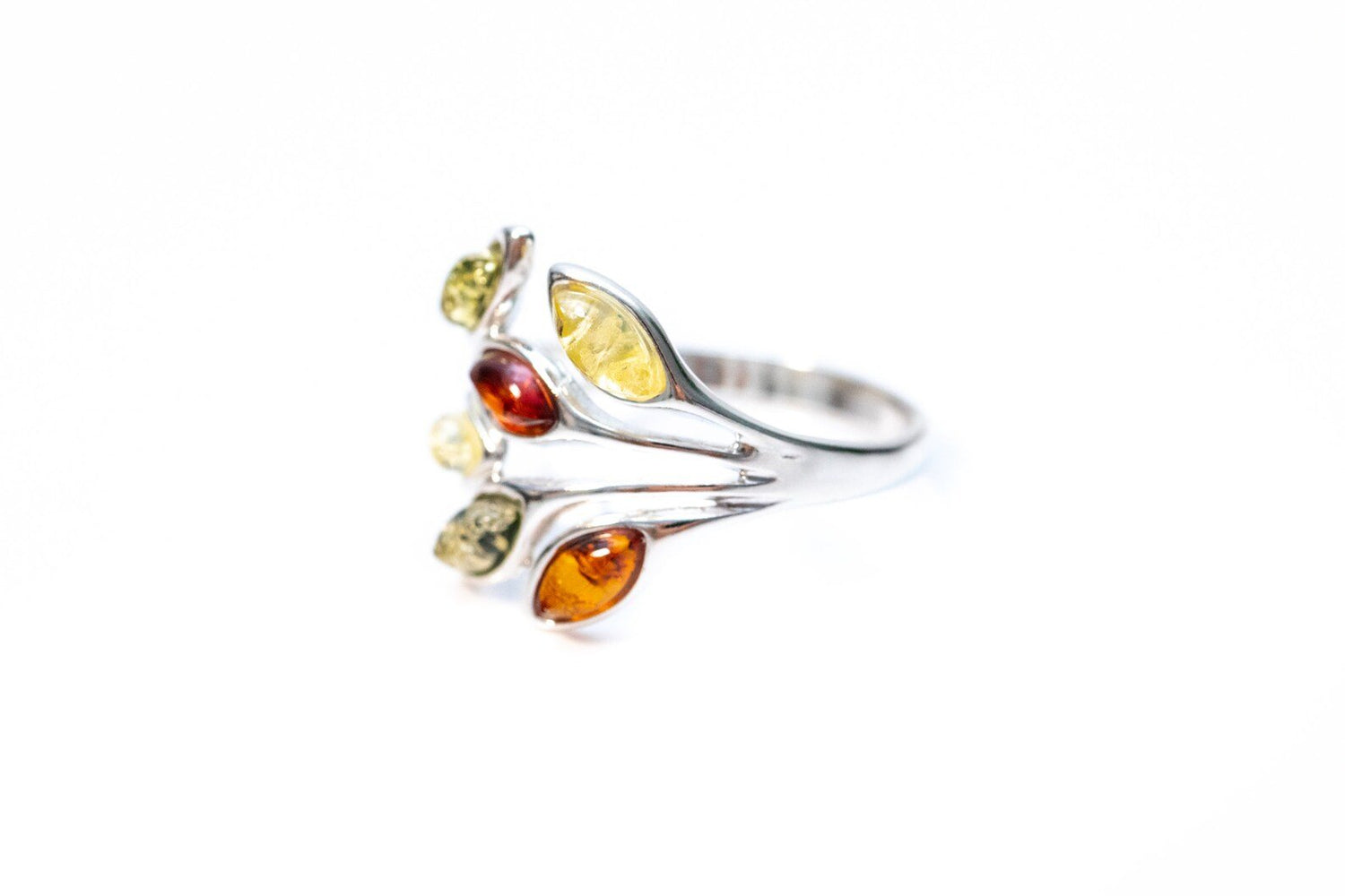 Multicolour Amber Floral Ring - Tucan Trading