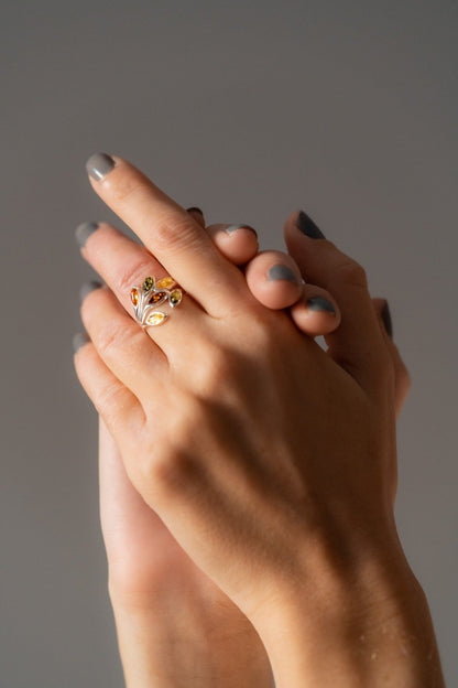 Multicolour Amber Floral Ring - Tucan Trading