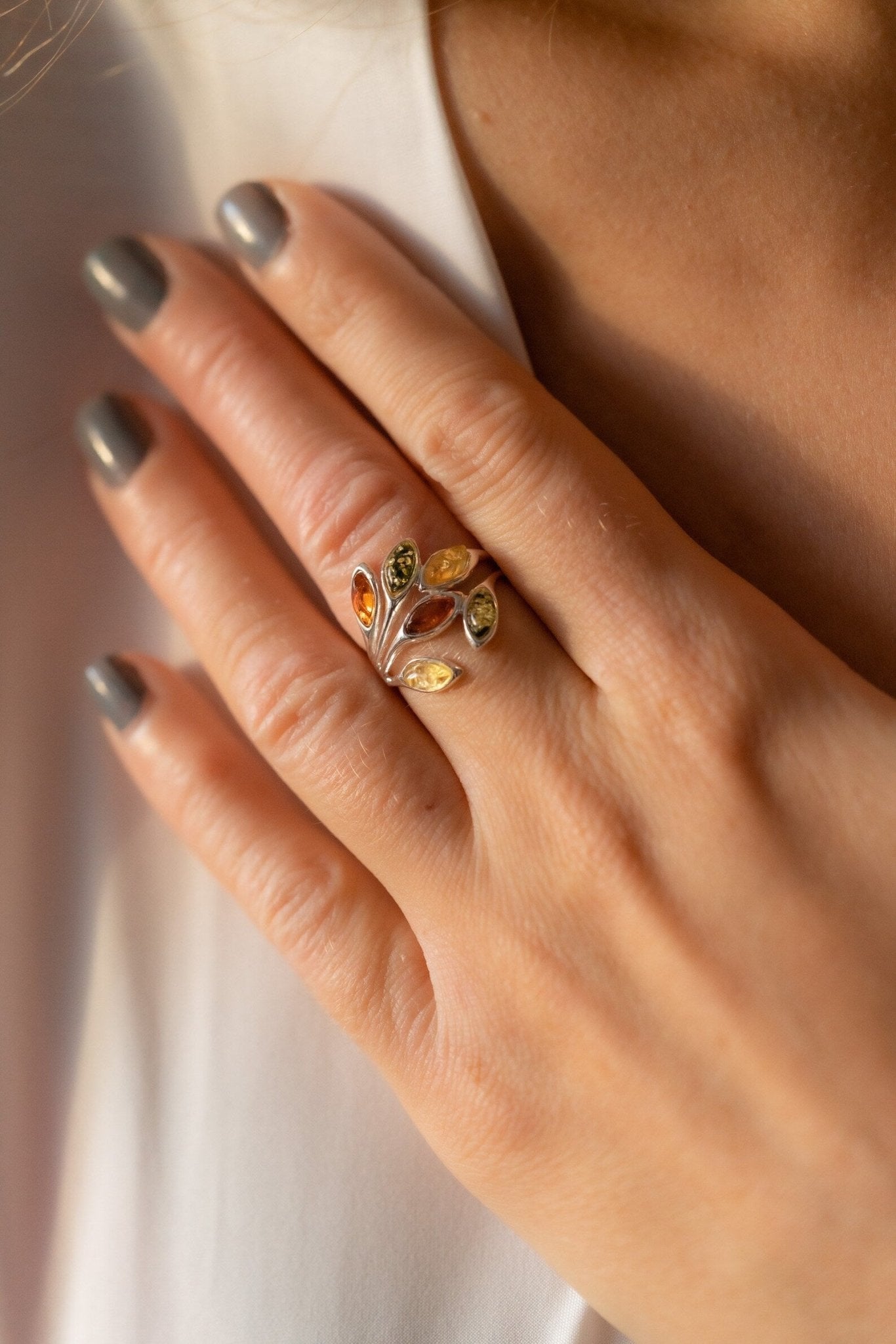 Multicolour Amber Floral Ring - Tucan Trading
