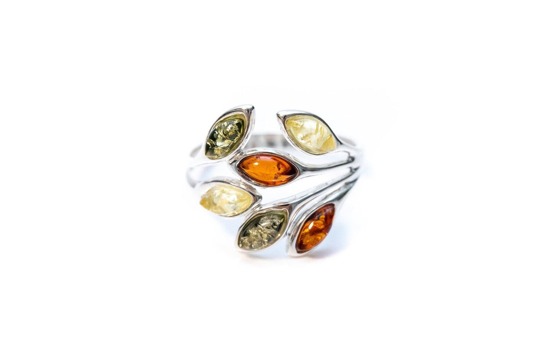 Multicolour Amber Floral Ring - Tucan Trading