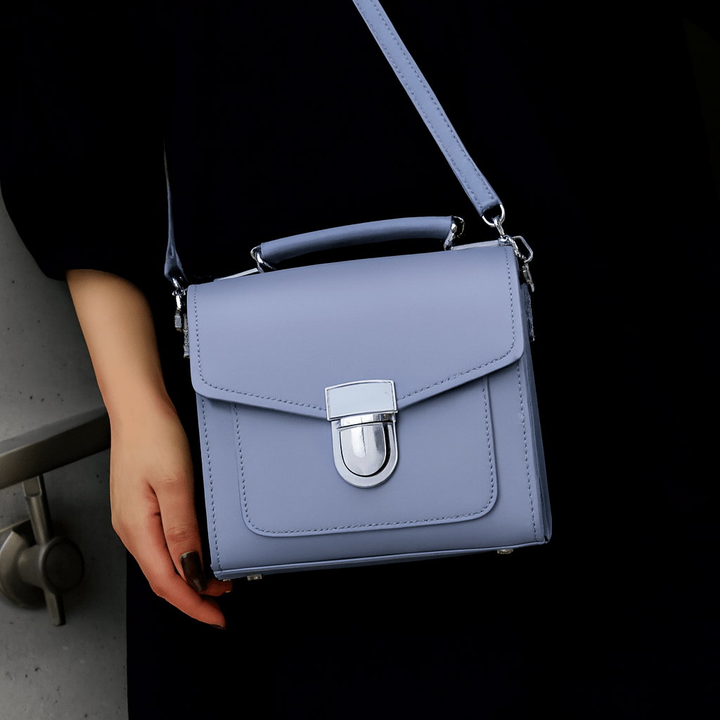 Handmade Leather Sugarcube Handbag - Lilac Grey - Tucan Trading