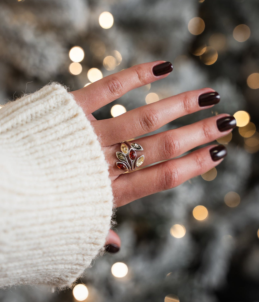 Multicolour Amber Floral Ring - Tucan Trading