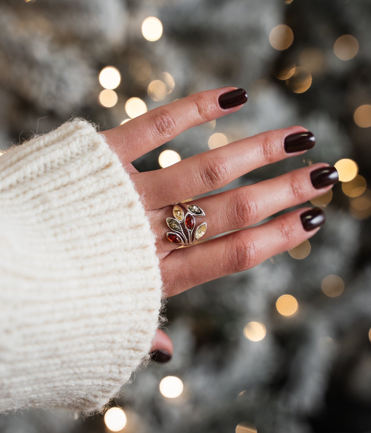 Multicolour Amber Floral Ring - Tucan Trading