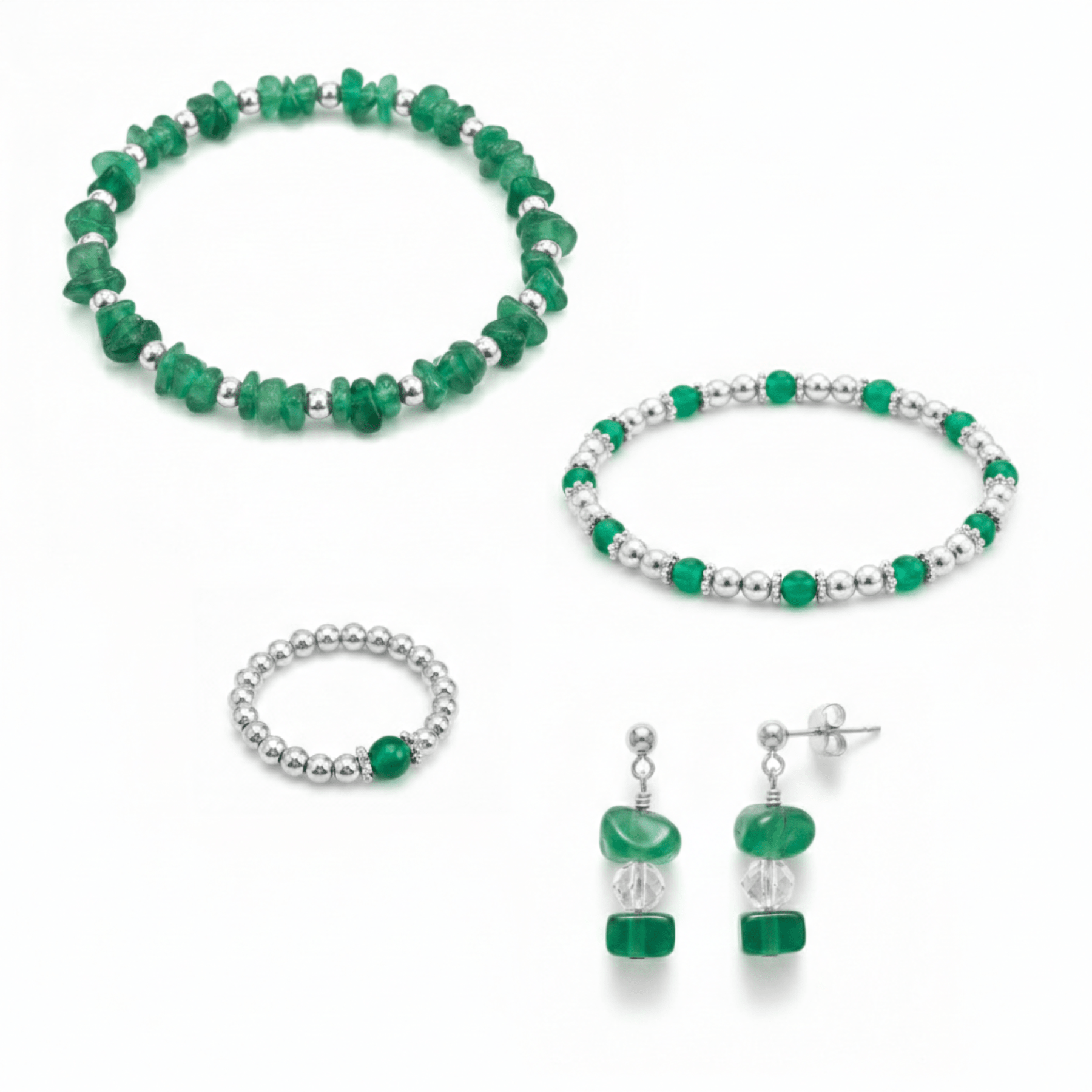 Handmade Green Agate Gemstone Jewellery Set - Tucan Trading