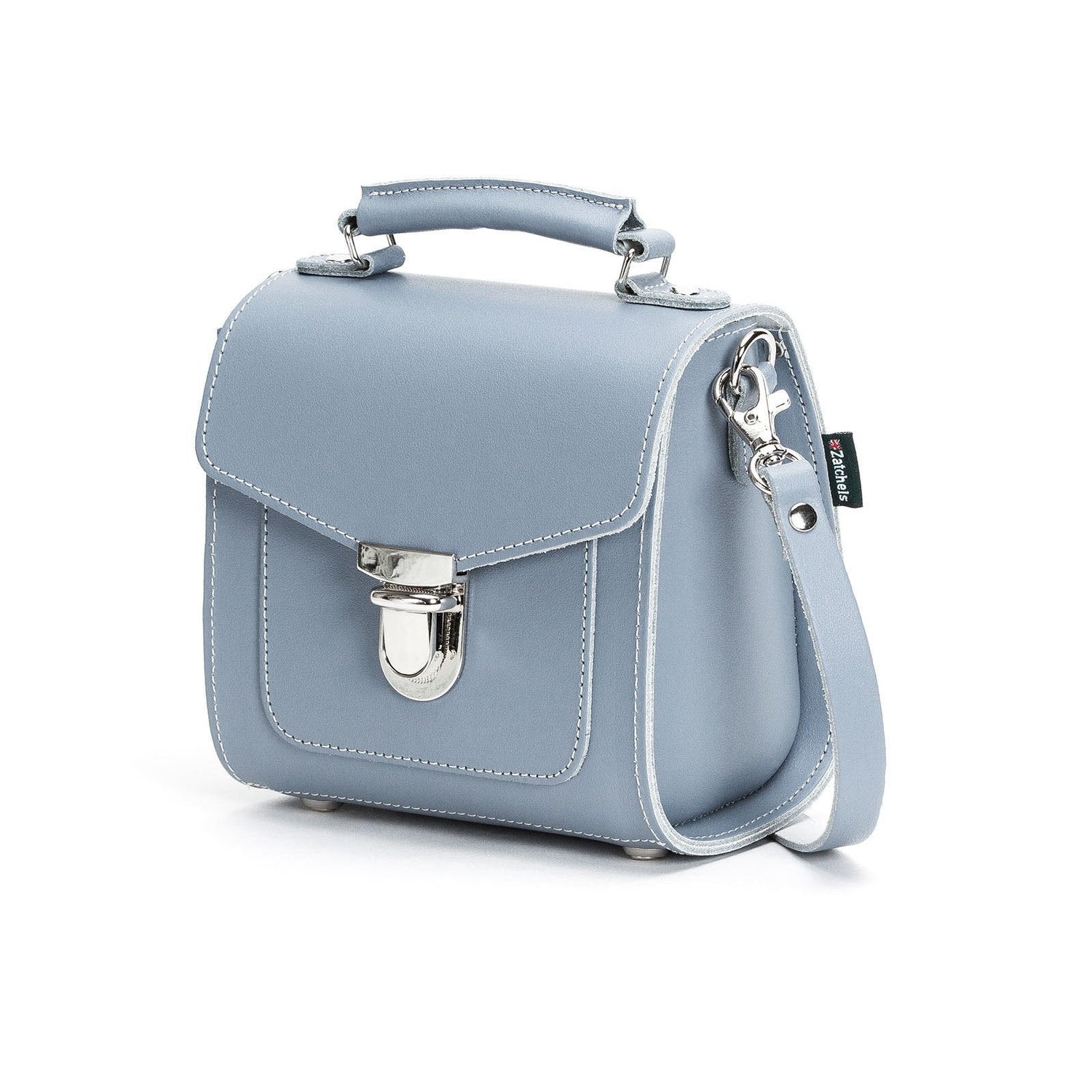 Handmade Leather Sugarcube Handbag - Lilac Grey - Tucan Trading